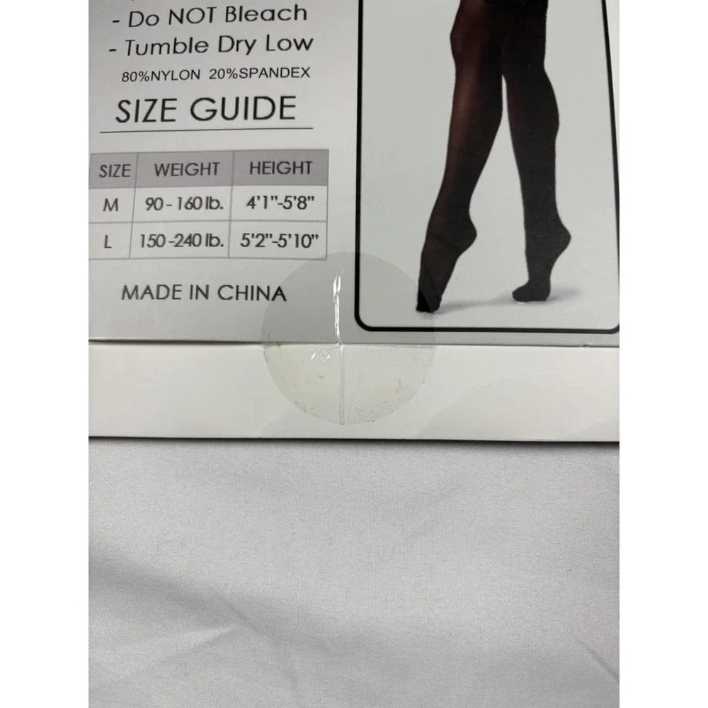 G&Y Fashion WHITE‎ Thigh High Stockings Size L 15D Silicone Stay Up NWT